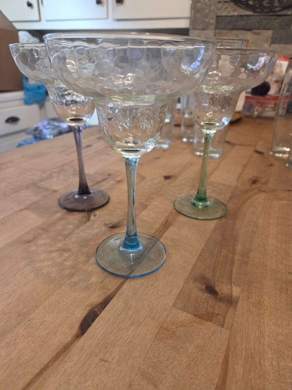 Vintage Luminarc Textured Hammered Margarita Glasses Set of 3 Pastel Color Stems